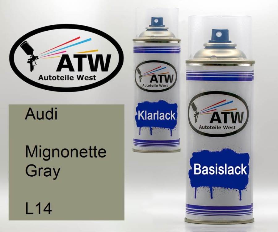 Audi, Mignonette Gray, L14: 400ml Sprühdose + 400ml Klarlack - Set, von ATW Autoteile West.